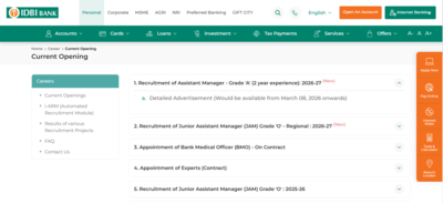 idbi bank recruitment 2026 opens for 1300 vacancies