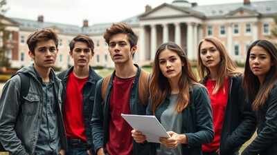 students discussing campus issues