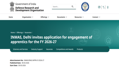 drdo inmas apprentice recruitment 2026