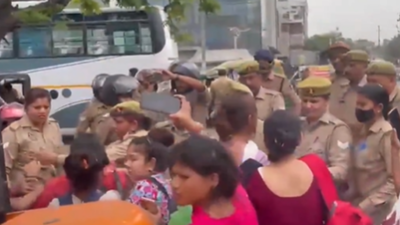 workers protest outside a private company near sector 8 jama masjid demanding salary hike