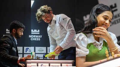 d gukesh magnus carlsen and divya deshmukg photo by michal walusza for norway chess