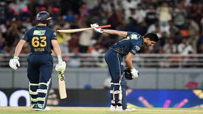 new chandigarh may 29 ani gujarat titans39 skipper shubman gill celebrates hi