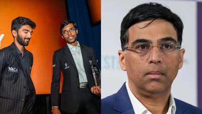 gukesh praggnanandhaa with norway chess trophy and viswanathan anand