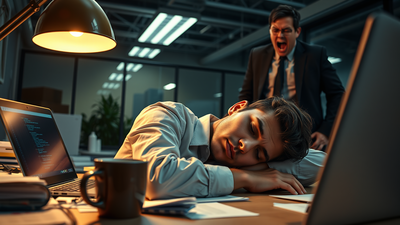 exhausted employee angry boss
