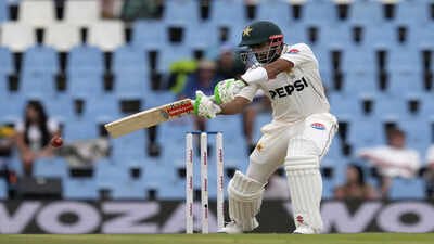 pakistan39s babar azam plays a side shot during day two of the test cricket match