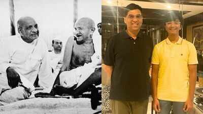 sardar vallabhbhai patel with mahatma gandhi and anshul bhatt with chess legend viswanathan anand