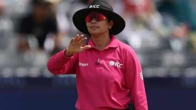 umpire vrinda rathi pictured during the icc women39s t20 world cup england amp wales 2026 match between pakistan and netherlands at bristol county ground on june 27 2026 in bristol england photo
