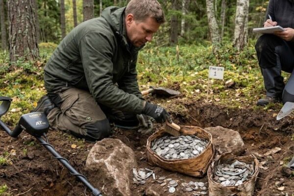 A metal detectorist uncovered 45 kg of Viking era silver in