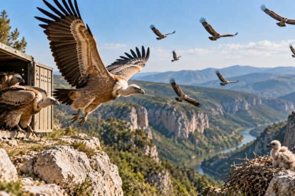Bulgaria released 61 Griffon Vultures after they vanished for 60