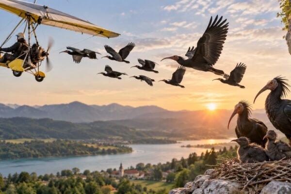 Scientists used a microlight aircraft to teach bald ibises a