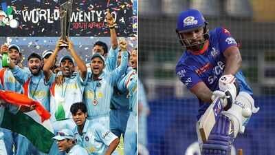 robin uthappa with 2007 world cup trophy left and mi batter rohit sharma